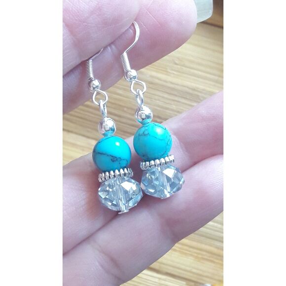 boho earrings 368#mfs Howlite gemstone earrings dyed turquoise beads crystal dan - Picture 3 of 5
